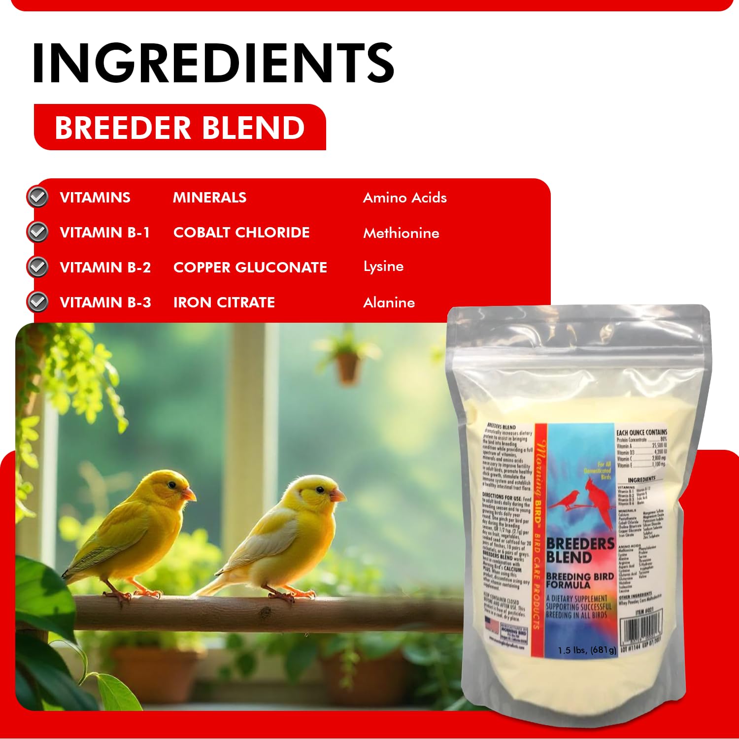 Morning Bird Breeders Blend 1.5 lbs - Protein Supplement for Birds - Supports Breeding, Chick Growth, Muscle Development & Immun